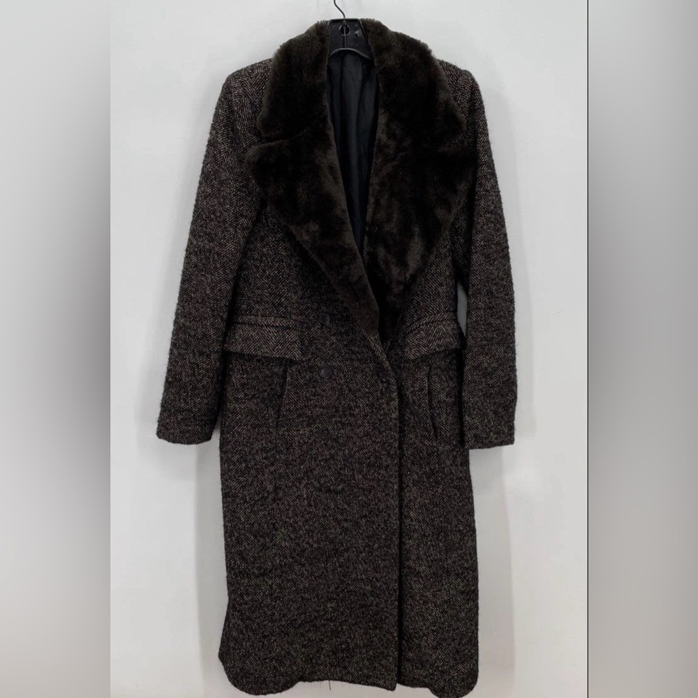 Mango MNG Women's Long tweed Coat - Size XL Vintage